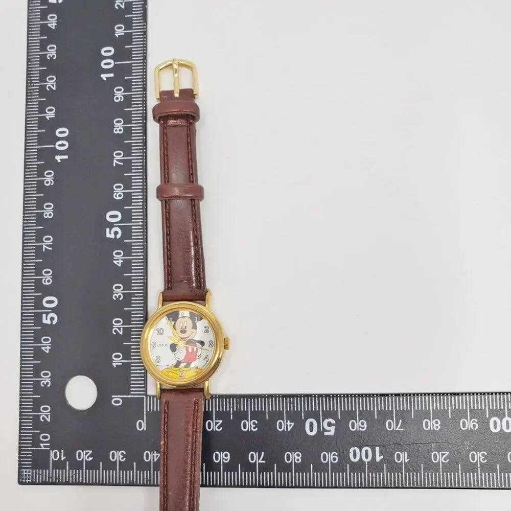 Disney X Lorus Mickey Mouse Gold Watch Vintage Brown Leather